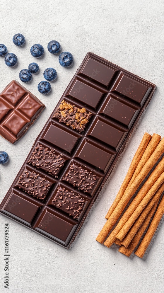 Gourmet Dark Chocolate Bar Blueberries Cinnamon Sticks Gourmet Dark Chocolate Bar Blueberries Cinnamon Sticks