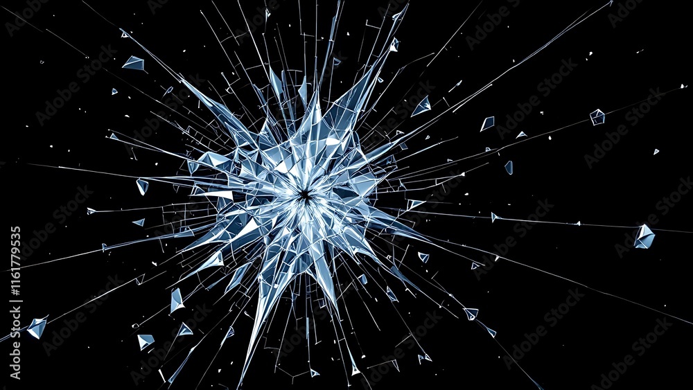 Fototapeta premium Shattered broken glass car window on black background, for overlay and screen layer modes