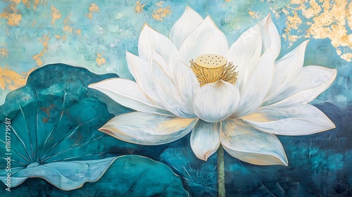 A serene white lotus flower blooms gracefully in a tranquil pond.