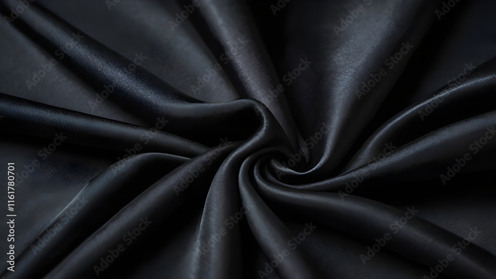 Obraz premium Dark black satin texture background, soft wavy folds on the fabric surface