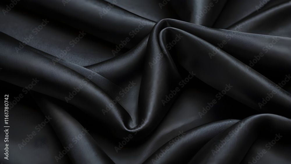 Obraz premium Dark black satin texture background, soft wavy folds on the fabric surface