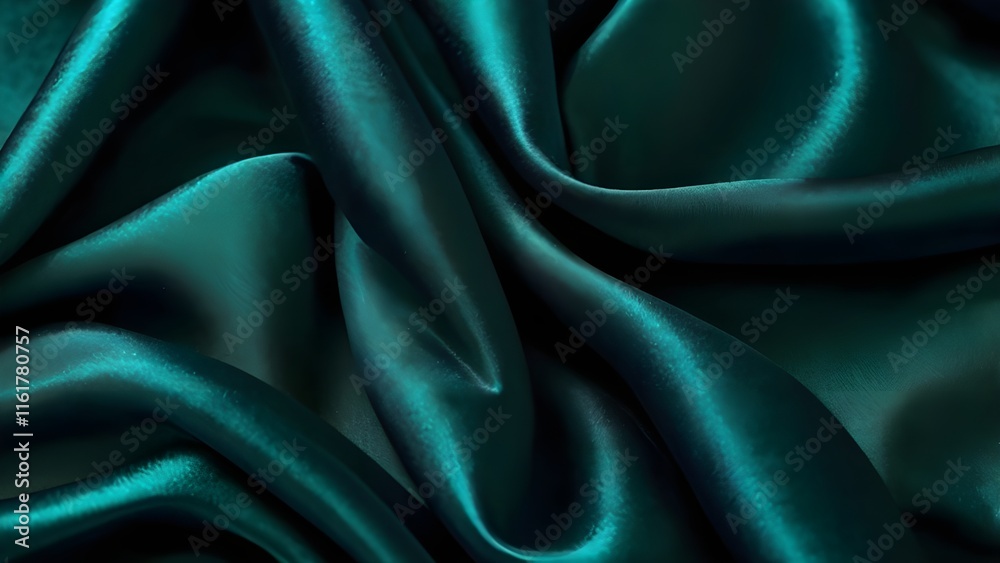 Obraz premium Dark green silk satin texture background, wavy soft folds on the surface of the fabric