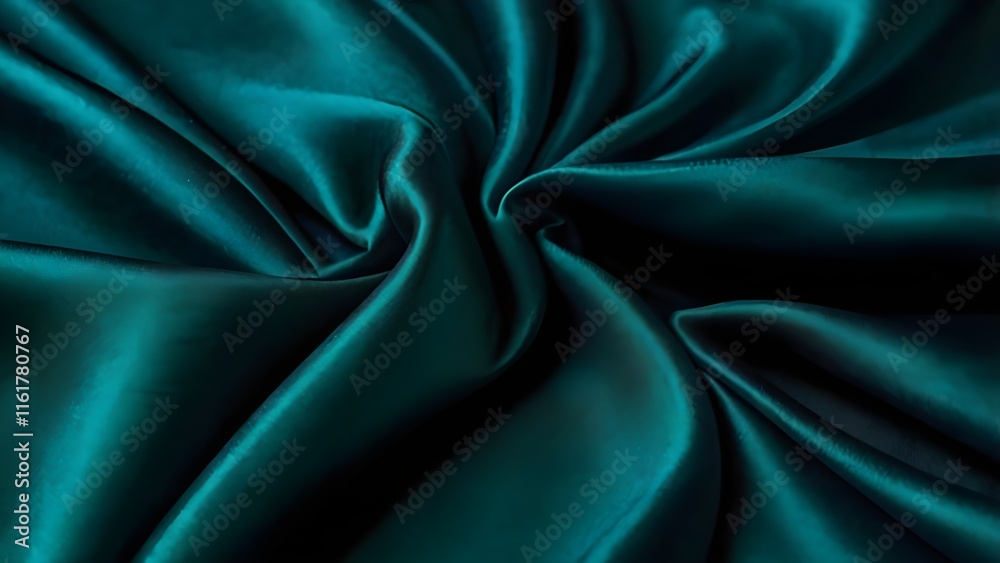 Fototapeta premium Dark green silk satin texture background, wavy soft folds on the surface of the fabric