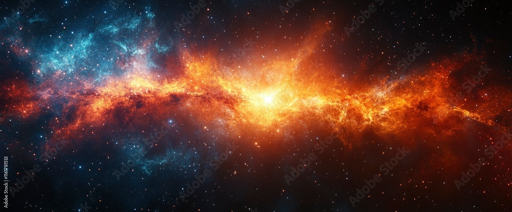 Naklejka premium Fiery Nebula in Deep Space Cosmic Collision of Celestial Bodies