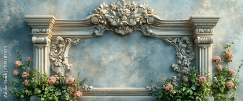 Elegant Baroque Frame with Floral Accents on Textured Wall
