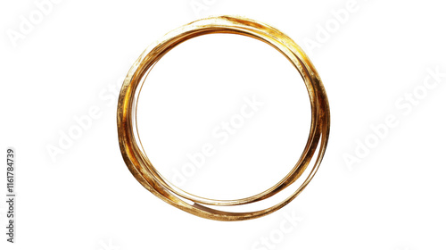 Vintage golden circular photo frame, transparent background