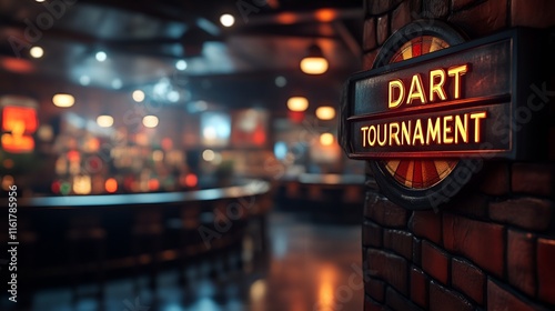 Sign that reads “DART TOURNAMENT”. - bar - pub - contest - bullseye - throwing - dart board 