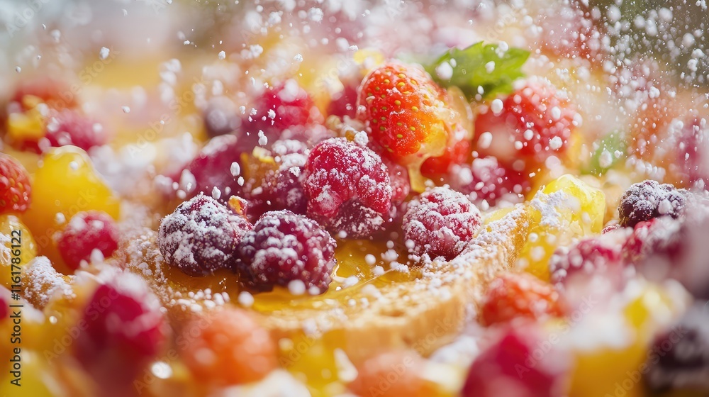 Delicious Assortment of Fresh Berries and Fruits with Sugar Dusting Delicious Assortment of Fresh Berries and Fruits with Sugar Dusting