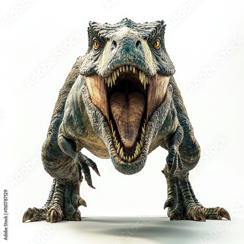 Fototapeta Naklejka Na Ścianę i Meble -  A fierce dinosaur model with an open mouth, showcasing detailed textures and features.