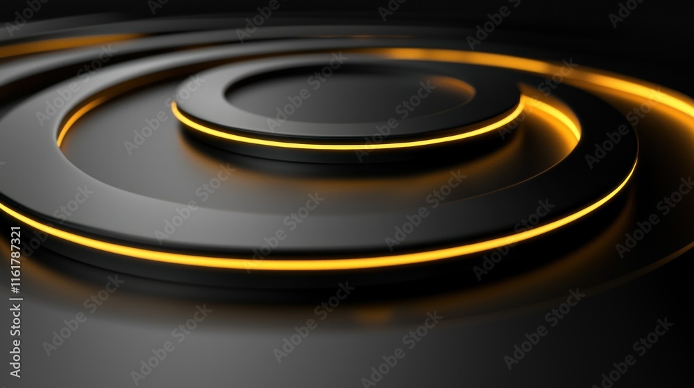 Abstract dark grey concentric circles with glowing orange lines. Abstract dark grey concentric circles with glowing orange lines.