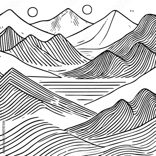 Desert mountains Line art pattern. Abstract mountain contemporary aesthetic background landscape. vector illustration