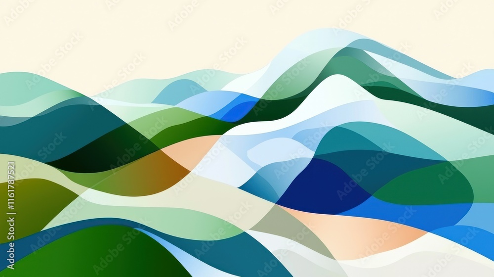 Fototapeta premium Abstract landscape illustration with flowing, colorful hills and valleys.