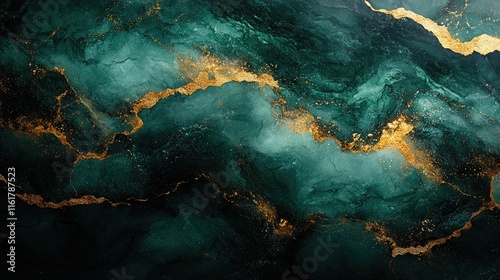 Dark teal marble texture with gold veins.