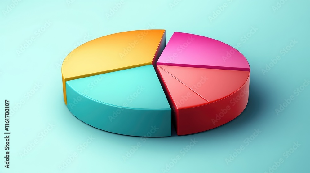Obraz premium Vibrant and Modern 3D Pie Chart on Soft Blue Background