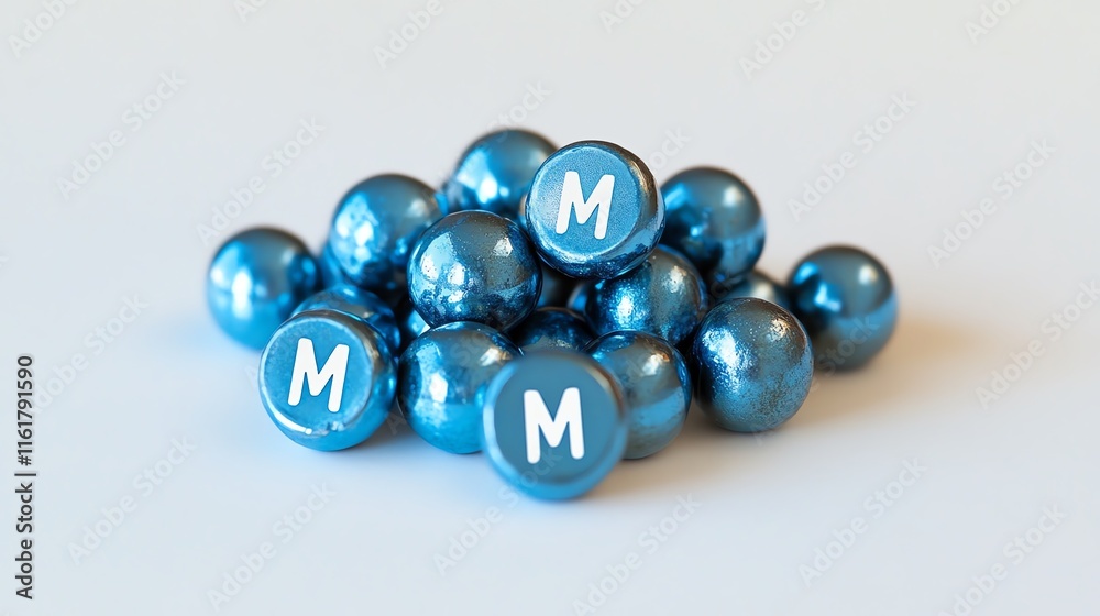 Fototapeta premium Colorful blue candy balls with a shiny finish, perfect for sweet treats.