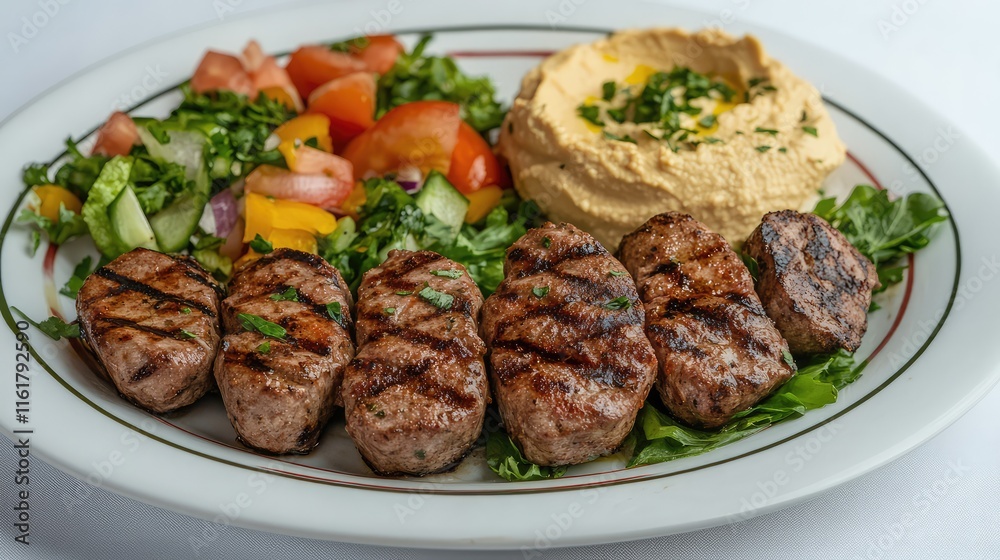 Grilled Meat Platter with Fresh Salad and Hummus Side Dish Grilled Meat Platter with Fresh Salad and Hummus Side Dish