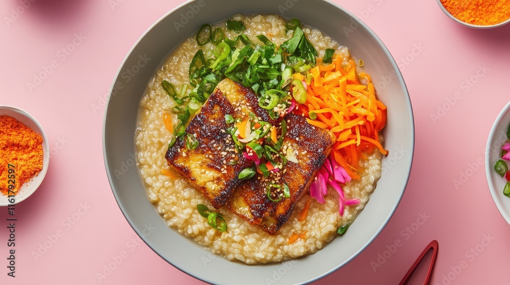 Delicious Bowl of Savory Rice Porridge with Fresh Toppings Delicious Bowl of Savory Rice Porridge with Fresh Toppings