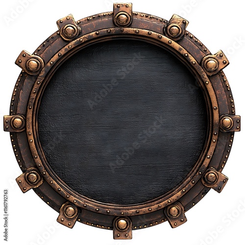 Circular bronze frame with dark center.