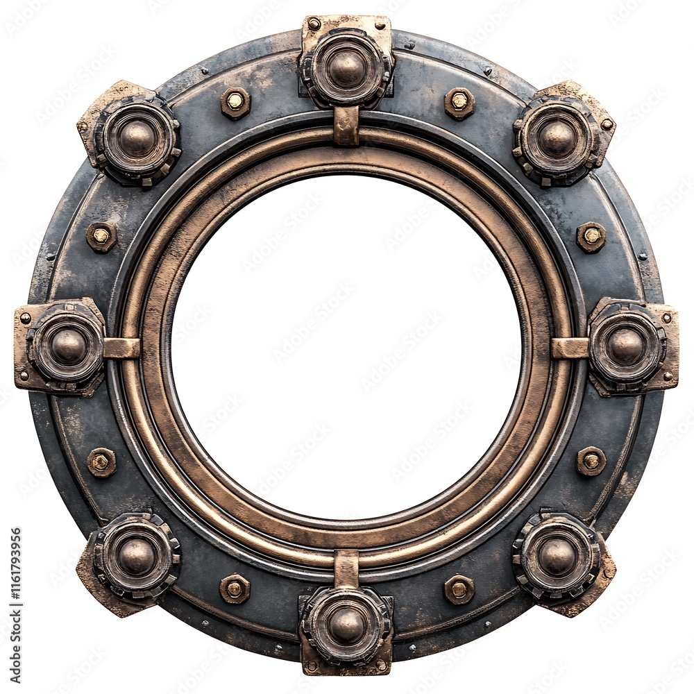 Obraz premium Circular steampunk frame, bronze and steel, isolated.