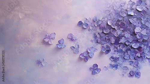 Delicate purple petals scattered on a soft pastel background.