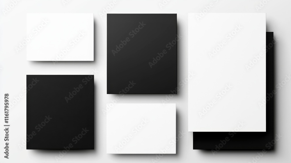 Abstract arrangement of black and white geometric shapes on a clean background. Abstract arrangement of black and white geometric shapes on a clean background.