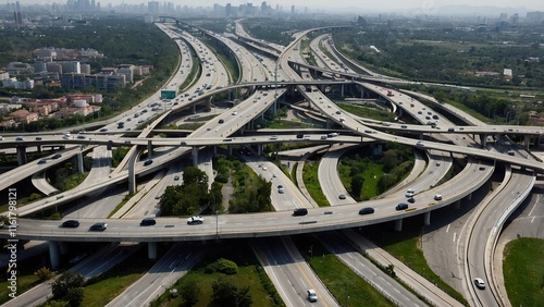 A multilane highway with a sizable roundabout photo