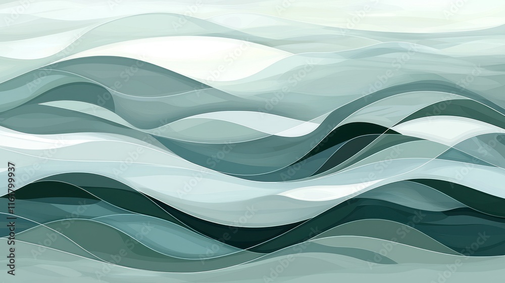 Fototapeta premium Abstract teal and white wavy pattern background.