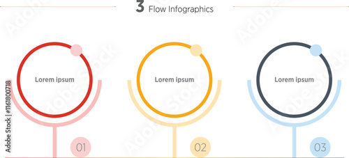 Timeline circle infographic with infochart. Modern presentation template with 3 spets for business process. Website template on white background for concept modern design. Horizontal layout.