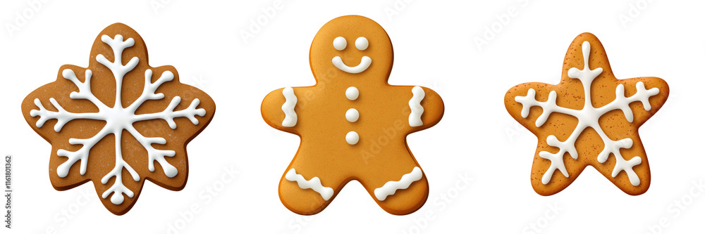 Gingerbread cookies shaped like snowflakes and cheerful man, perfect for holiday celebrations Gingerbread cookies shaped like snowflakes and cheerful man, perfect for holiday celebrations