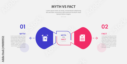 myth vs facts infographic outline style with 2 point comparison template with creative round arrow opposite direction for slide presentation