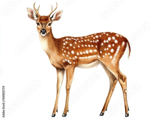 A realistic illustration of a spotted deer standing elegantly.