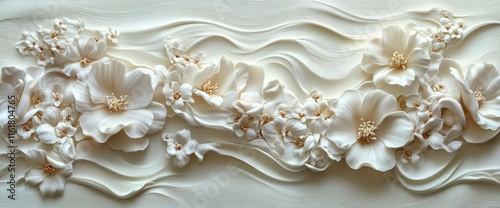 Elegant 3D White Floral Wave Design Luxury Texture Background