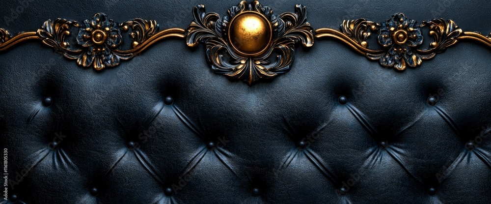 Fototapeta premium Luxurious Black Leather Upholstery with Gold Accents - Elegant Background Texture