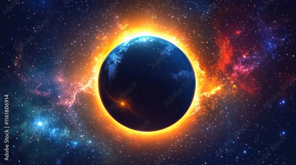 Fototapeta premium Cosmic Inferno: Earth's Fiery Embrace in the Nebula