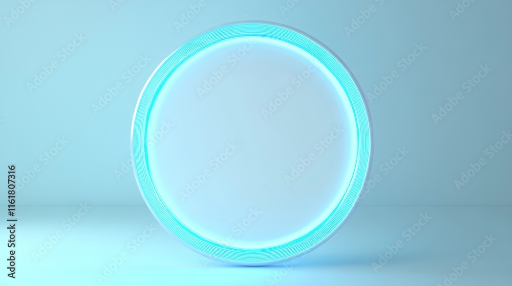 Glowing cyan oval frame on light blue background. Glowing cyan oval frame on light blue background.