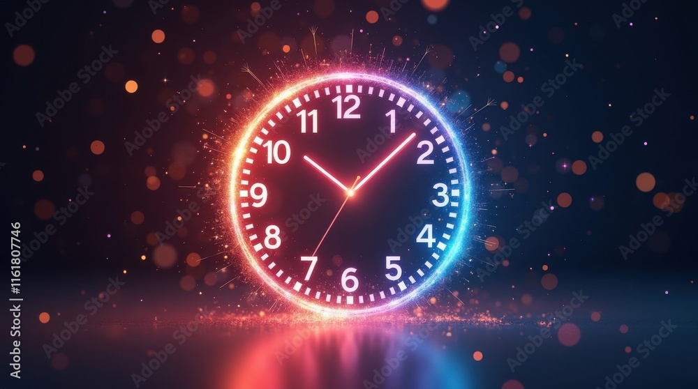Fototapeta premium Dynamic clock display with colorful lights studio setting digital art vibrant atmosphere close-up view time concept