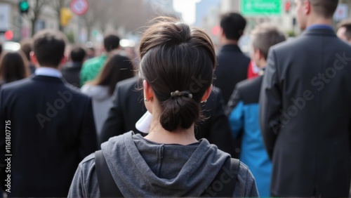 Crowd of people with one highlighted individual standing out, symbolizing the importance of individuality and standing tall amidst a sea of similarities.