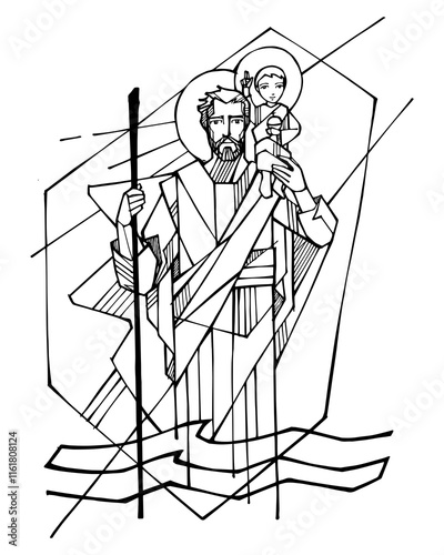 Saint Christopher and baby Jesus illustration photo