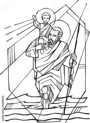 Saint Christopher and baby Jesus illustration photo