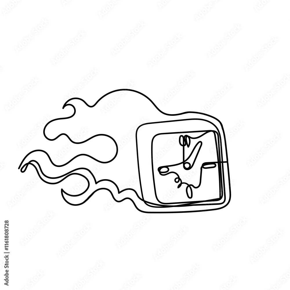 continuous line clock on fire drawing sketch silhouette continuous line clock on fire drawing sketch silhouette