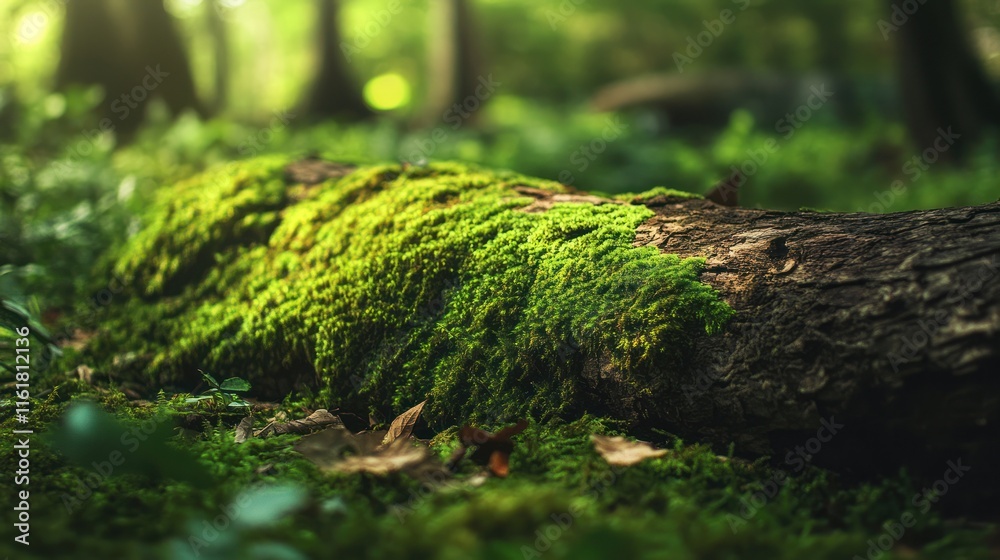 Enchanted Forest: Mossy Log in Sun-Dappled Woodland Enchanted Forest: Mossy Log in Sun-Dappled Woodland