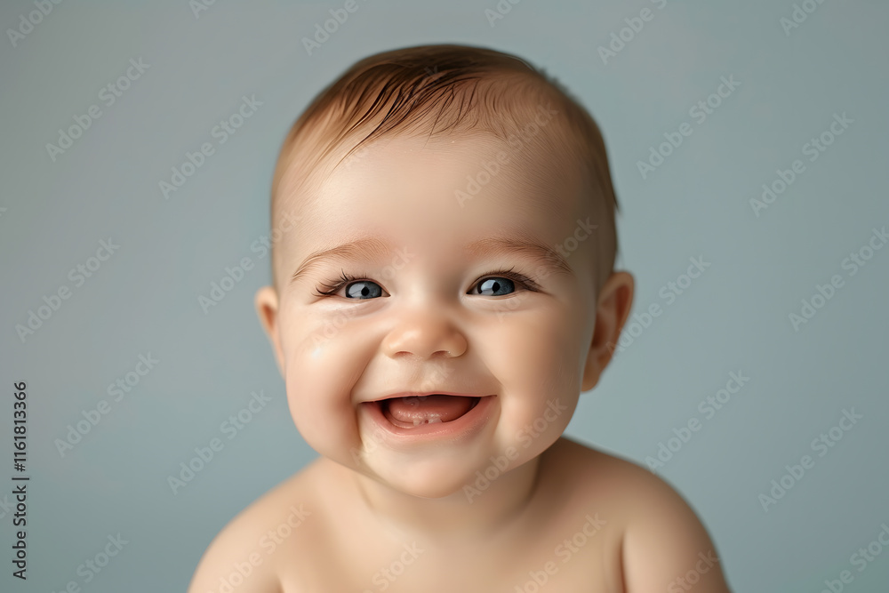 Close-up portrait of a joyful Caucasian baby boy with a big smile and bright twinkling eyes Close-up portrait of a joyful Caucasian baby boy with a big smile and bright twinkling eyes