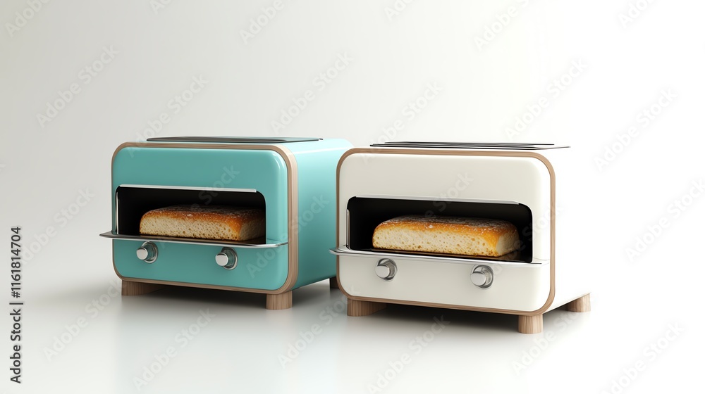 Fototapeta premium Stylish toasters with bread, perfect for modern kitchens.
