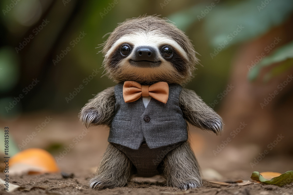 Fototapeta premium A adorable little sloth in dapper suit and bow tie brings joy and charm to any setting