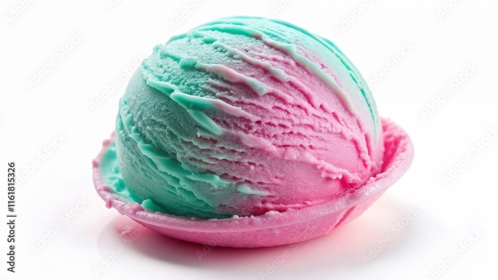 Single scoop of bubblegum ice cream on a pink edible cup. Single scoop of bubblegum ice cream on a pink edible cup.