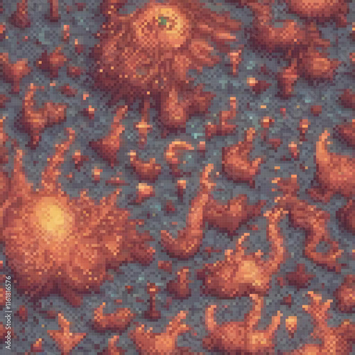 Stellar pixel art with a mesmerizing blue cosmic backdrop.