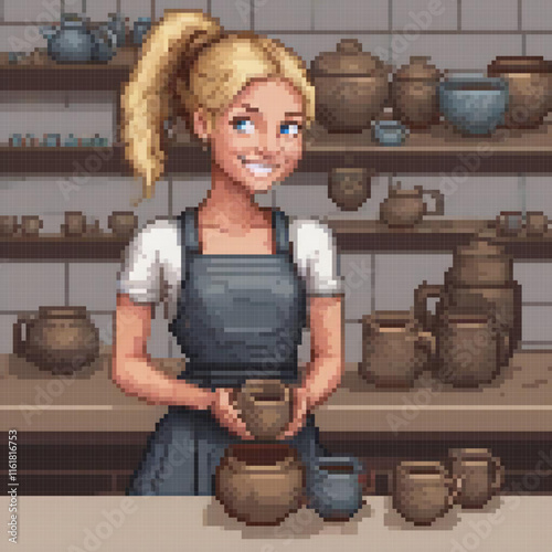 Aspiring potter crafts clay masterpieces with a vintage touch.