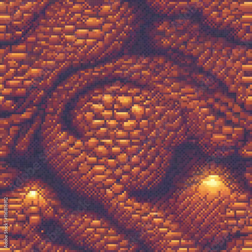 Pixel art of a brick wall with intricate pattern
