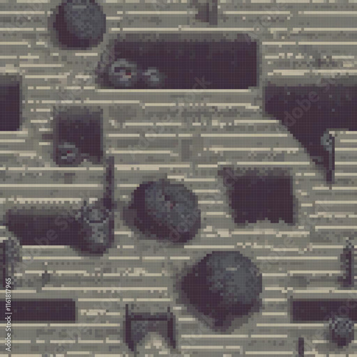 Pixel art of a detailed computer motherboard