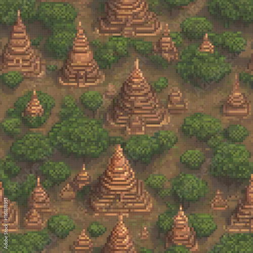 Pixel-perfect village amidst a lush forest, a charming escape in digital art.